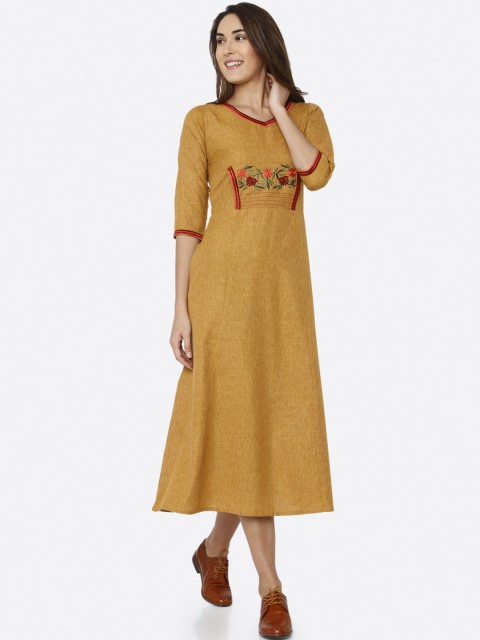 

RAISIN Women Mustard Yellow Printed Fit and Flare Dress