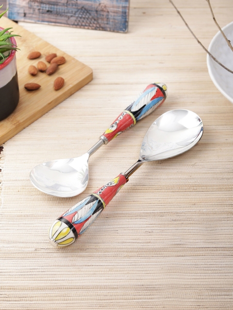 

VarEesha Set of 2 Multicoloured Printed Stainless Steel Serving Spoons, Multi