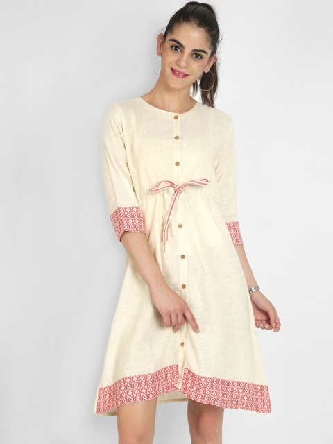 

Heart of Gold Women Cream-Coloured Solid Blouson Dress