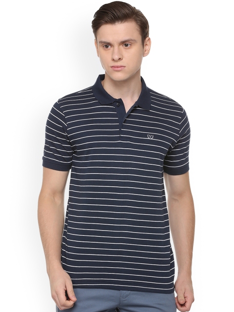

Van Heusen Sport Men Navy Blue & White Striped Polo Collar T-shirt