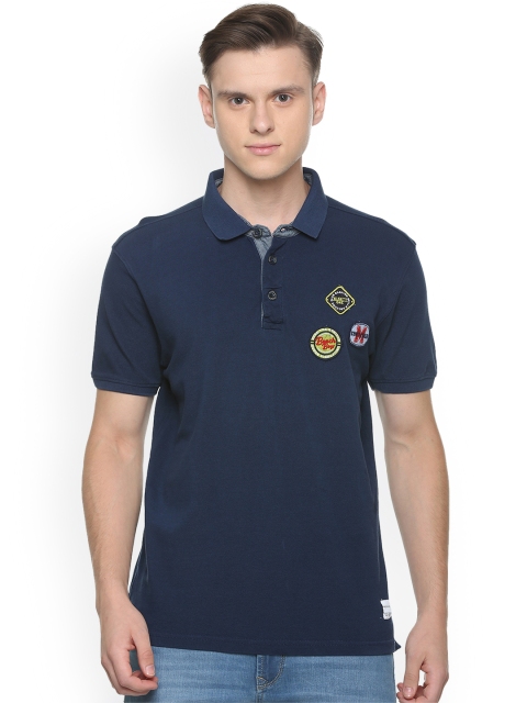 

People Men Blue Solid Polo Collar T-shirt