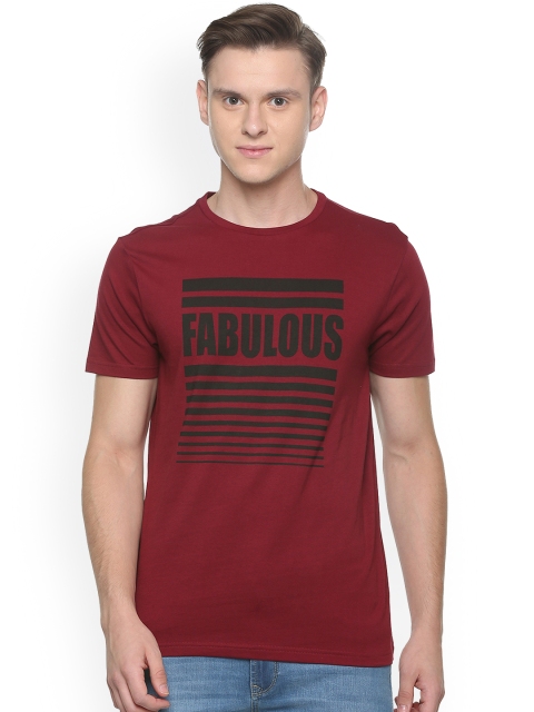 

People Men Maroon Printed Round Neck T-shirt