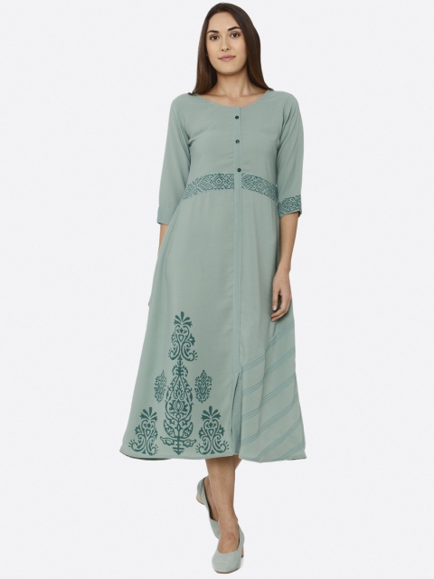 

RAISIN Women Green Printed A-Line Dress