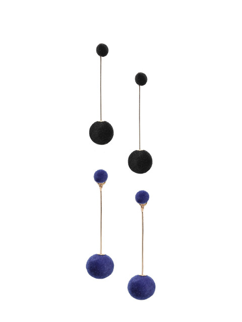 

OOMPH Set of 2 Gold-Toned & Black Spherical Drop Earrings
