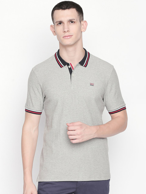 

BYFORD by Pantaloons Men Grey Melange Self Design Polo Collar T-shirt