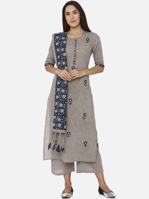 

RAISIN Women Grey & Blue Printed Kurta with Palazzos & Dupatta