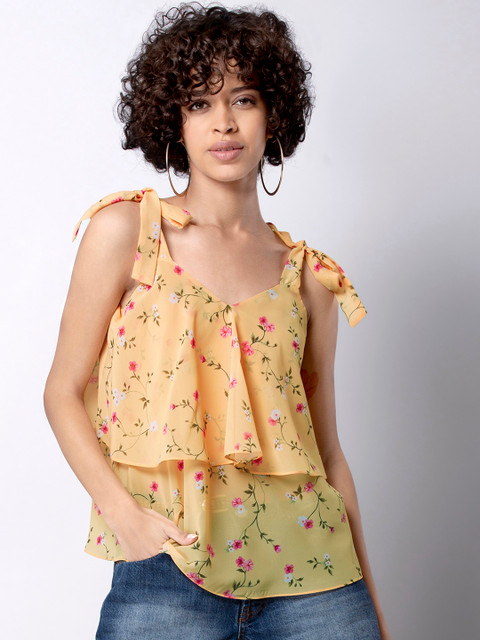 

FabAlley Women Yellow Printed Tiered Top