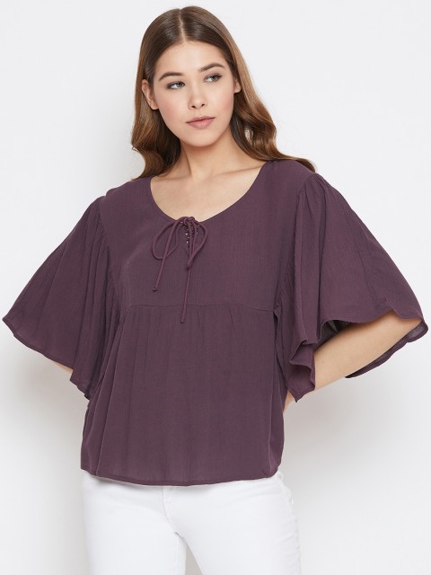 

PURYS Women Purple Solid Empire Top