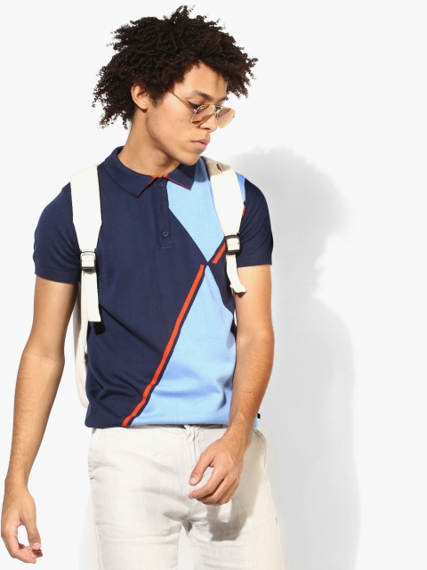 

Navy Blue Solid Polo Collar Tshirt
