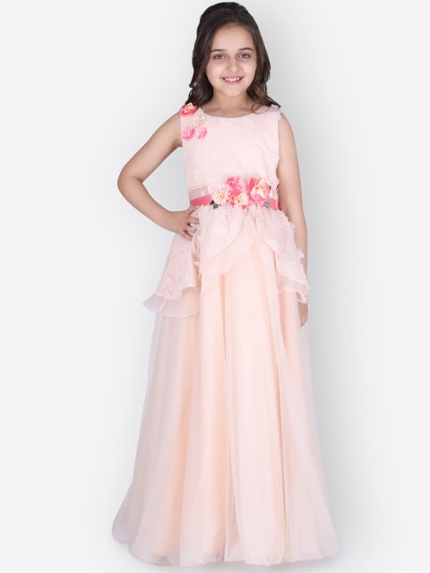 

CUTECUMBER Girls Peach-Coloured Solid Maxi Dress
