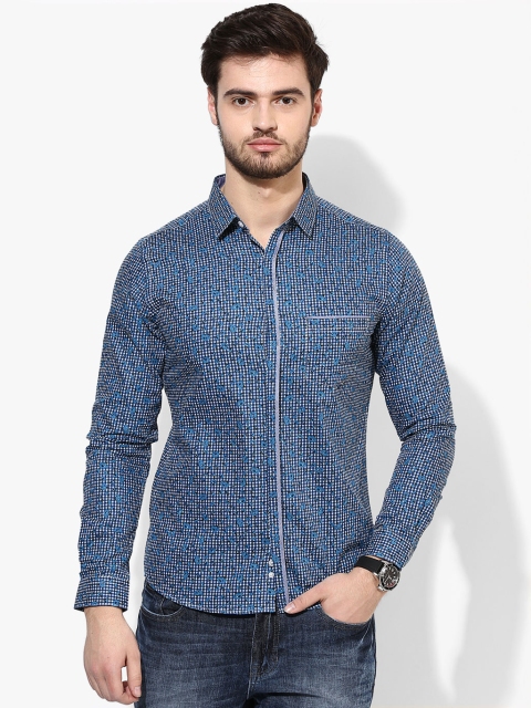 

Navy Blue Printed Regular Fit Casual Shirt
