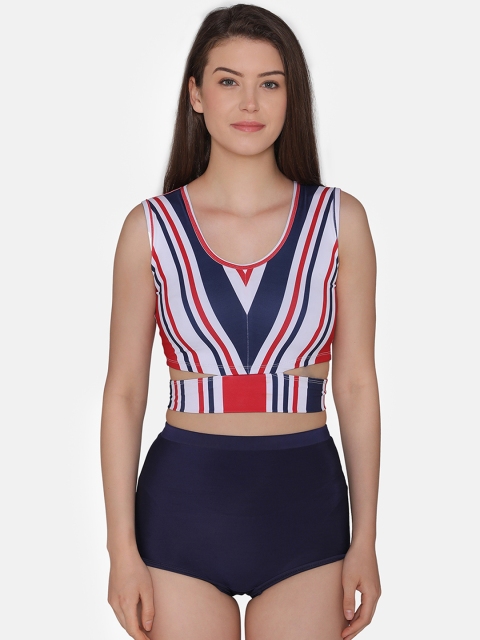 

Clovia Women Navy-Blue & White Striped Swim Set SM0081P08XL