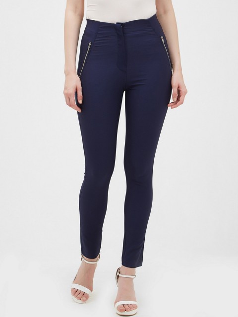 

bebe Women Navy Blue Regular Fit Solid Regular Trousers