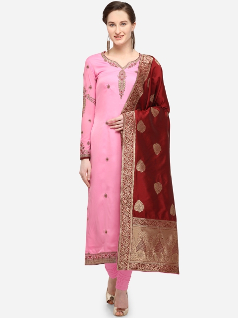 

mf Pink & Burgundy Poly Georgette Semi-Stitched Dress Material