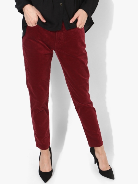 

Maroon Solid Slim Fit Corduroy Trouser