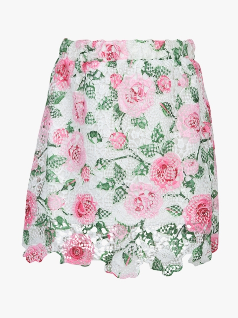 

United Colors of Benetton Girls White & Pink Lace Printed A-Line Pure Cotton Skirt