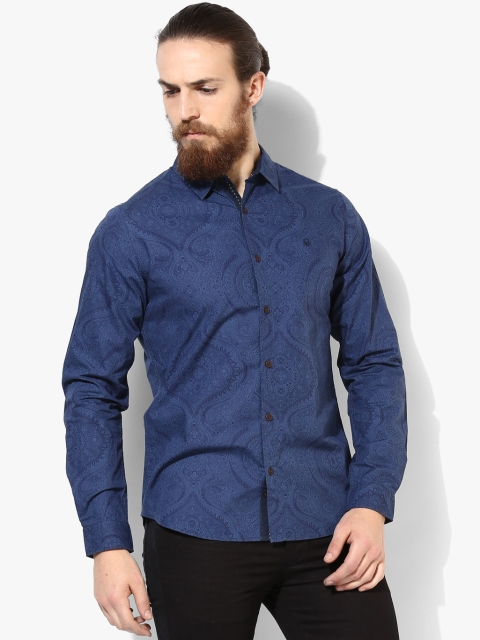 

Navy Blue Printed Slim Fit Casual Shirt