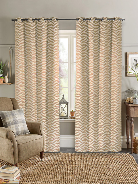 

Deco Window Set of 2 Beige & Brown Black Out Long Door Curtains
