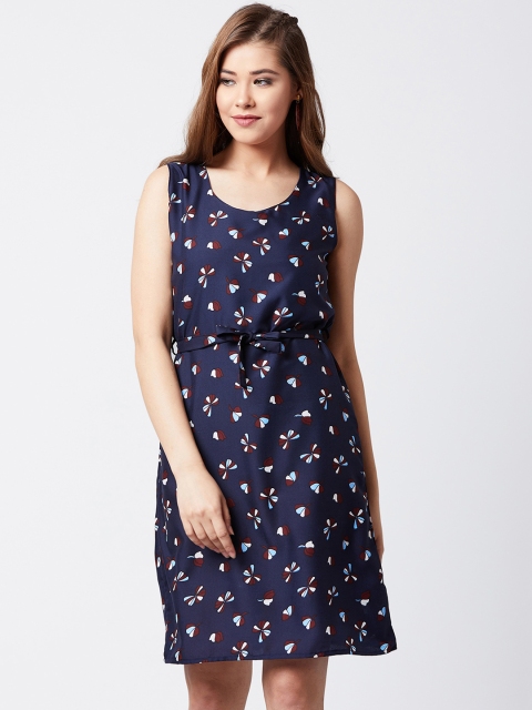 

U&F Women Navy Blue Printed A-Line Dress