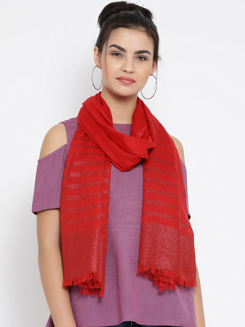 

SHINGORA Women Red Striped Stole