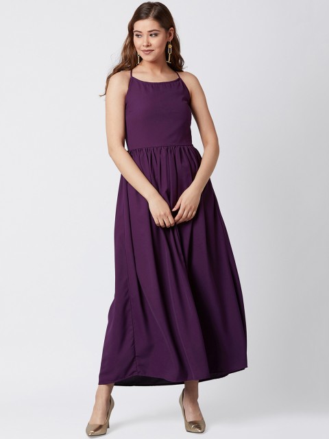 

U&F Women Purple Solid Maxi Dress