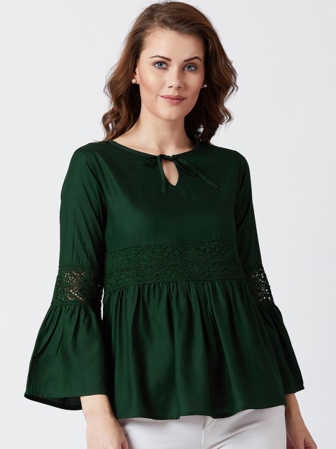 

U&F Women Green Self Design Peplum Top