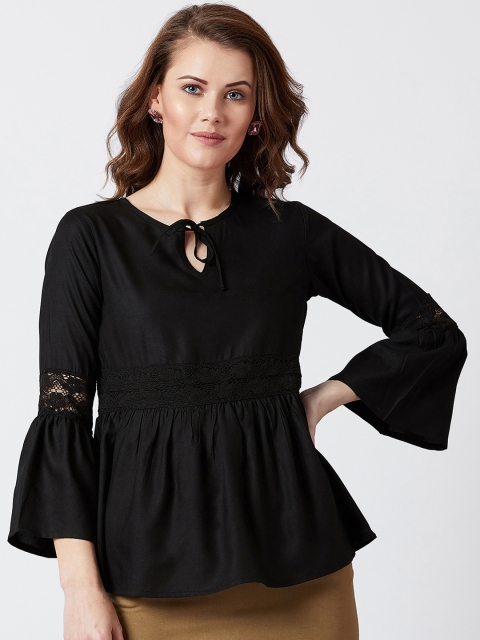 

U&F Women Black Self Design Peplum Top