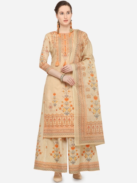 

Stylee LIFESTYLE Beige Pure Cotton Unstitched Dress Material