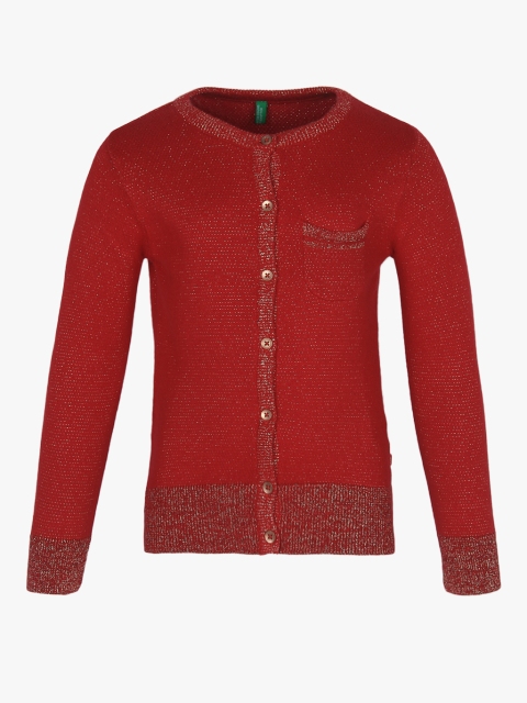 

United Colors of Benetton Girls Red Self Design Cardigan