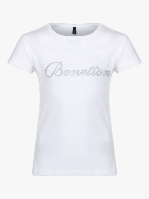 

United Colors of Benetton Girls White Solid Round Neck T-shirt