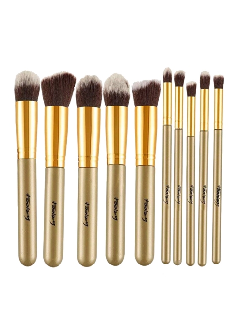 

Foolzy Women Set of 10 Makeup Brushes FOOLZY-BR-15D, Gold