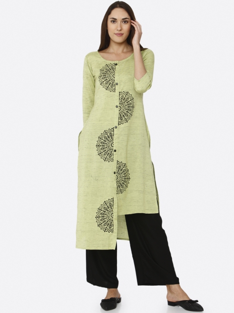 

RAISIN Women Green & Black Printed Straight Kurta
