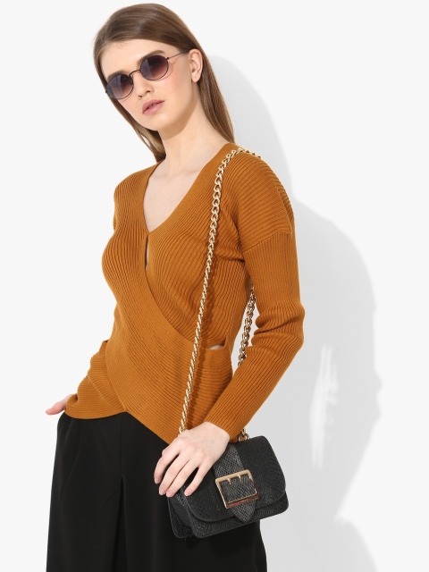 

Mustard Self Design Sweater