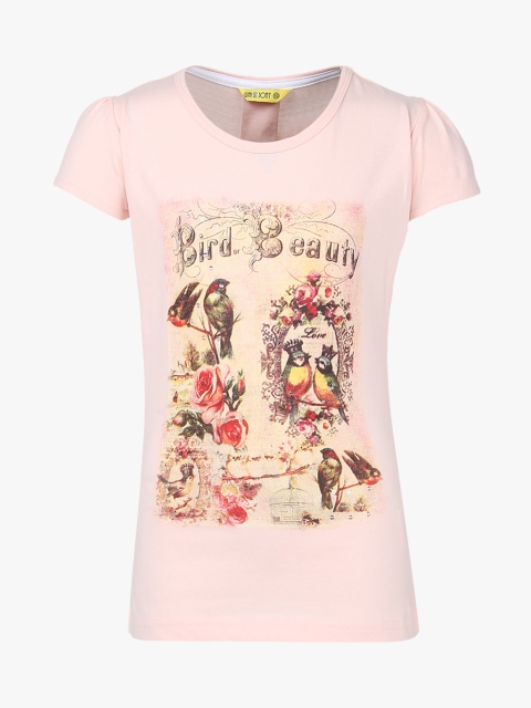 

Gini and Jony Girls Pink Printed Round Neck T-shirt