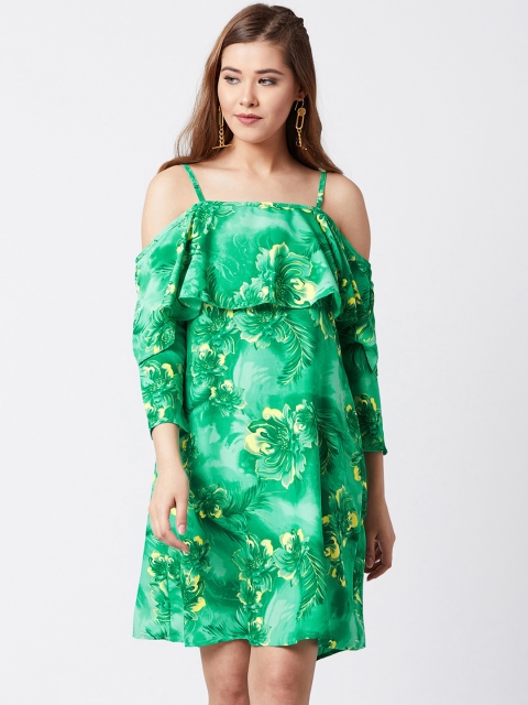 

U&F Women Green Printed A-Line Dress