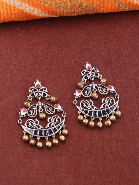 

Studio Voylla Oxidised Silver-Plated & Gold-Toned Crescent Shaped Chandbalis