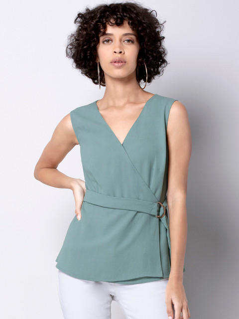 

FabAlley Women Green Solid Wrap Top