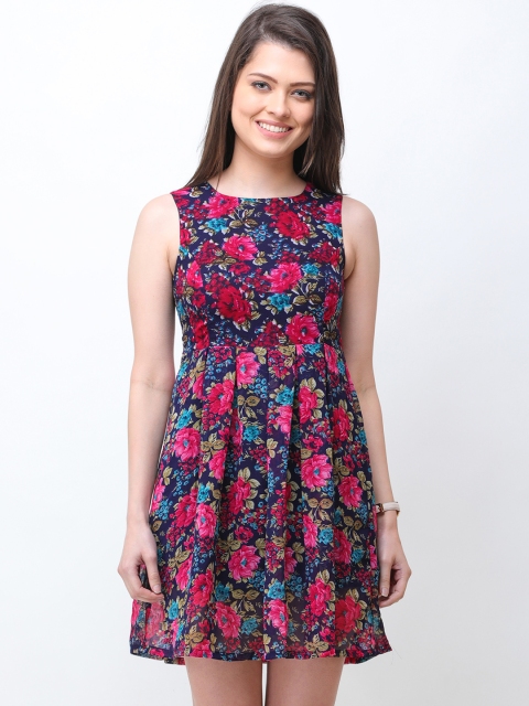 

Cation Women Navy Blue Printed Fit and Flare Dress