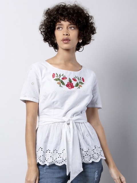 

FabAlley Women White Printed Peplum Top