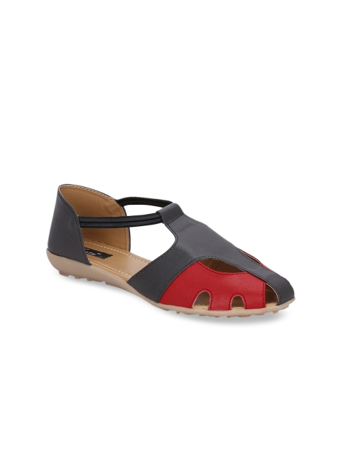 

Kielz Women Black & Red Colourblocked T-Strap Flats