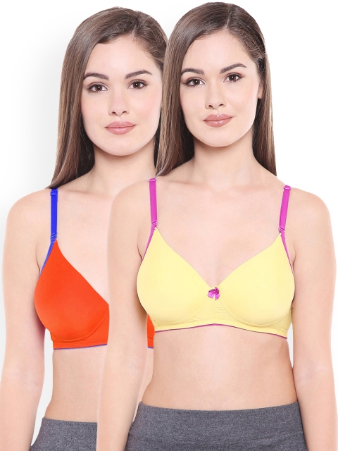 

Bodycare Assorted Solid Pack Of 2 Non-Wired Heavily Padded Push-Up Bra E6568ORGYEL