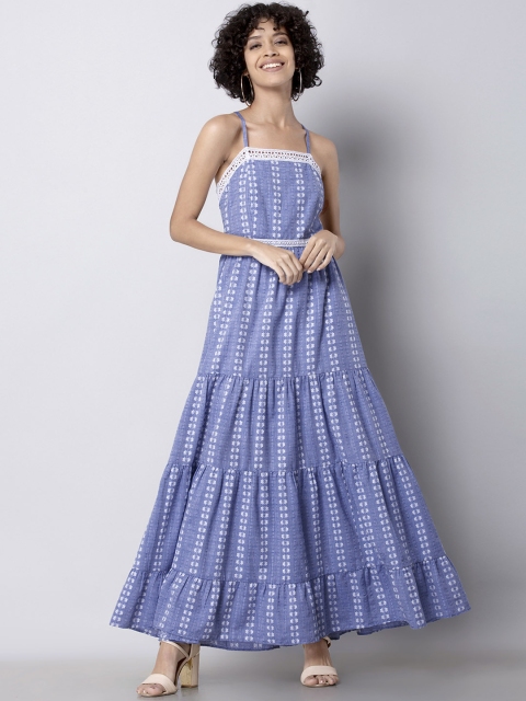 

FabAlley Women Blue Self Design Maxi Dress