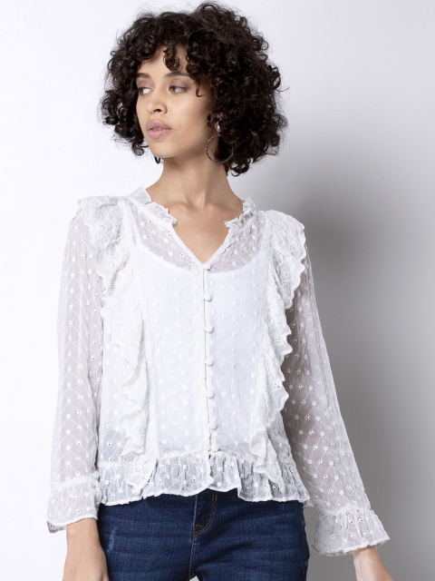 

FabAlley Women White Self Design Shirt Style Top