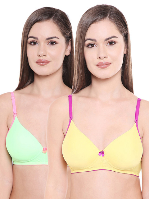 

Bodycare Assorted Solid Pack Of 2 Non-Wired Heavily Padded Push-Up Bra E6568NGRYEL