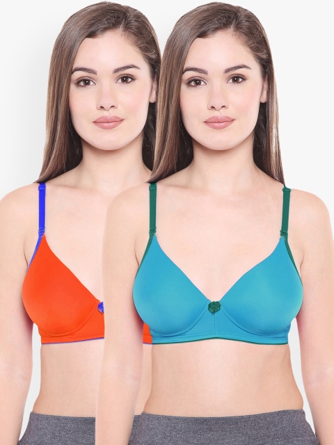 

Bodycare Assorted Solid Pack Of 2 Non-Wired Heavily Padded Push-Up Bra E6568ORGPCK.BLU