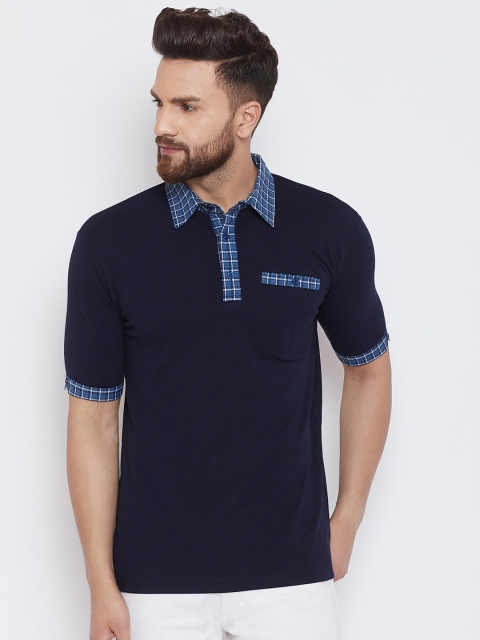 

Hypernation Men Navy Blue Solid Polo Collar T-shirt