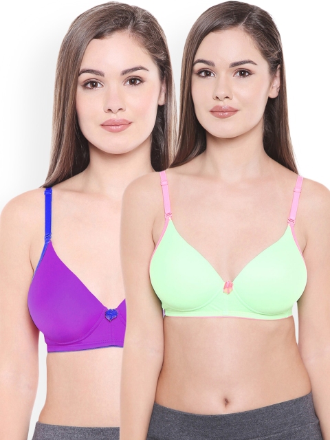 

Bodycare Pack of 2 Assorted Solid Non-Wired Heavily Padded Push-Up Bras E6568DMANGR