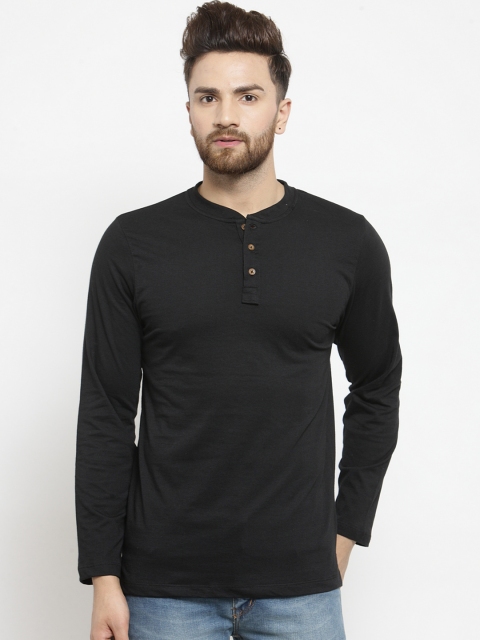 

Kalt Men Black Solid Mandarin Collar T-shirt