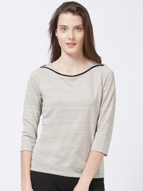 

109F Women Beige Self Design Top