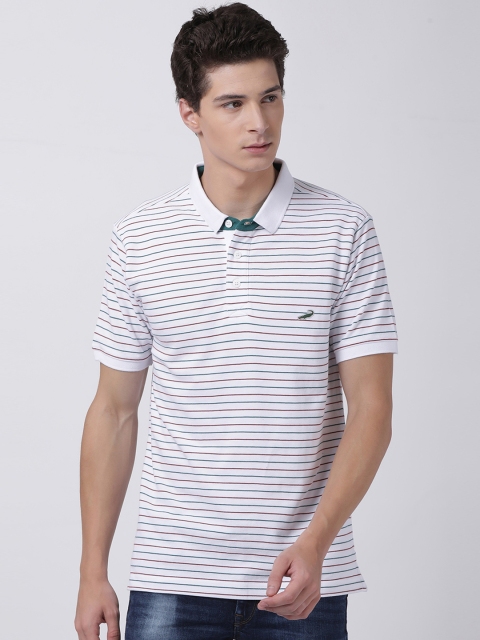 

Crocodile Men White Striped Polo Collar T-shirt